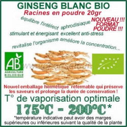 Ginseng Blanc Bio format poudre en sachet de 20gr Ginseng Blanc Bio format poudre en sachet de 20gr