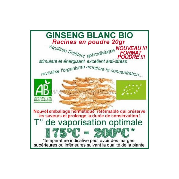 Ginseng Blanc Bio en poudre en sachet de 20gr