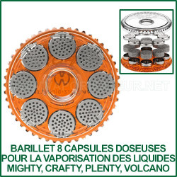 Barillet 8 capsules doseuses et 8 coussinets pour vaporisation des huiles CBD