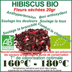 Fleurs séchées d'Hibiscus certifiées bio 20gr à vaporiser Fleurs séchées d'Hibiscus certifiées bio 20gr à vaporiser