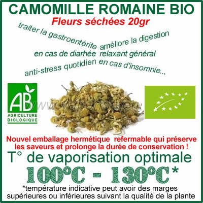 Herbe médicinale à vaporiser Camomille Bio fleurs séchées 30gr