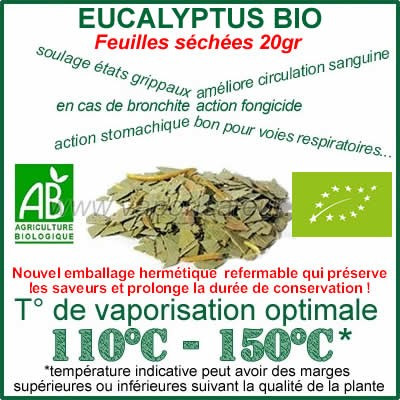 Eucalyptus Bio pour vaporisateur feuilles séchées 20gr 