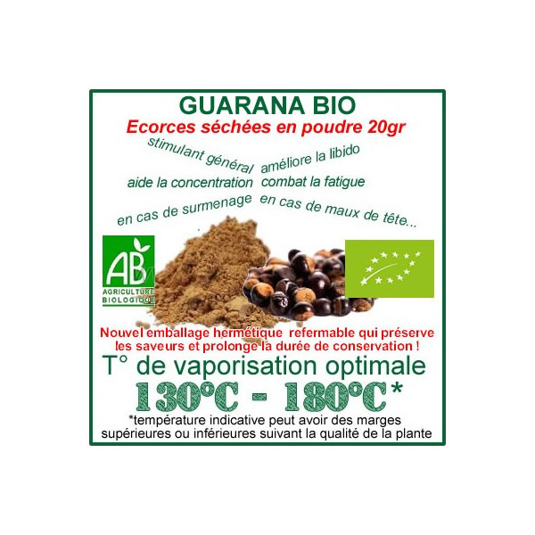 Guarana Bio Ecocert écorces réduites en poudre 20gr