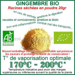 Gingembre Bio Ecocert en poudre 20gr avec vaporisateur Gingembre Bio Ecocert en poudre 20gr avec vaporisateur