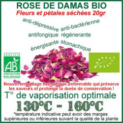 Pétales séchées 20gr de la Rose de Damas Bio à vaporiser Pétales séchées 20gr de la Rose de Damas Bio à vaporiser